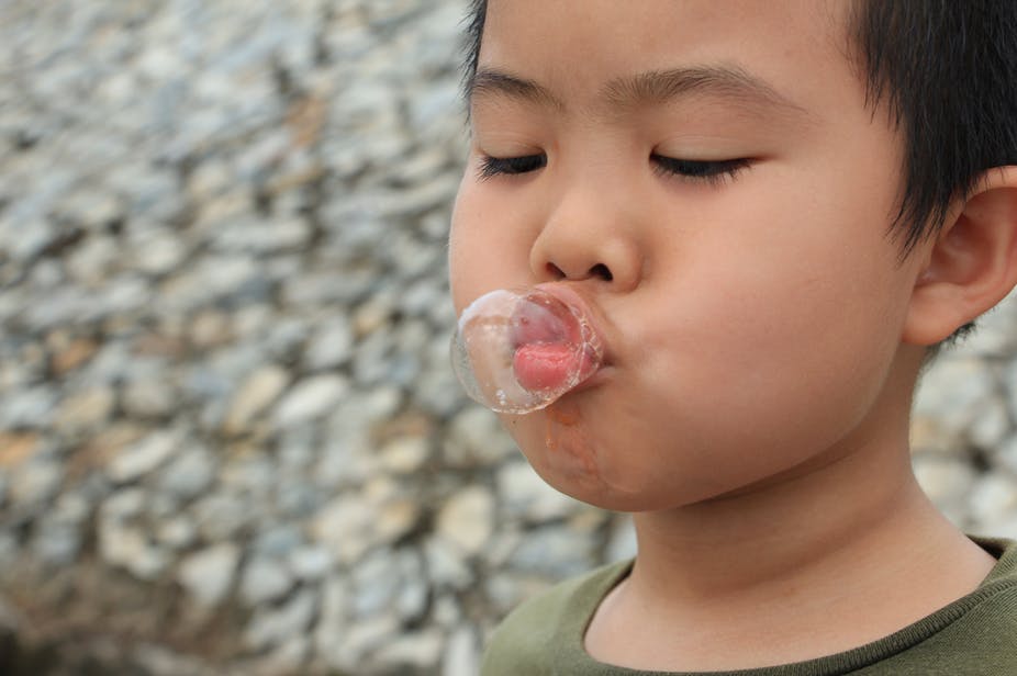 boy with spit bubble