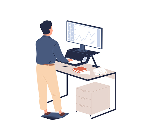 Illustration of a man working at a sit-stand desk