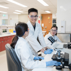 Three Bachelor of Pharmacy students working in a laboratory 