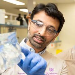 Dr Harendra Parekh with a demonstration model of the sol-gel technology