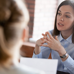 Woman being interviewed