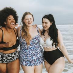 three girls in swimsuits