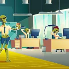 cartoon image of zombie's working in an office 